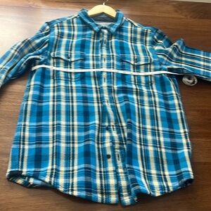 Outerknown Blue and Yellow Plaid Casual Button Down Shirt